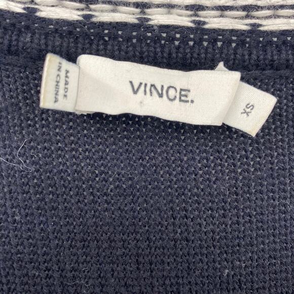 Vince Sweater Textured Stripe Cotton V Neck Pullover White Black Womens XS - Picture 6 of 8